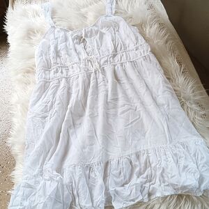 ↠ American Eagle Bohemian White Ruffled Triple Tie Front Sundress Mini Dress